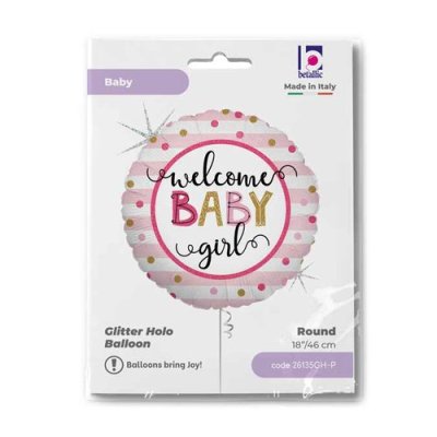 Welcome Baby Girl 18"/46cm fóliový balónek nafukovací - 26135gh-ppackaged-p.jpg