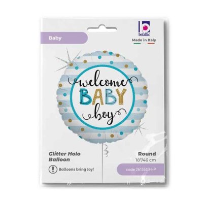 Welcome Baby Boy 18"/46cm fóliový balónek nafukovací - 26136gh-ppackaged-p.jpg