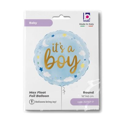 Hvězd a mraky It's A Boy 18"/46cm kruh fóliový balónek nafukovací - 26296p-ppackaged-p.jpg