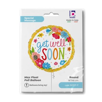Květiny Get well soon 18"/46cm kruh fóliový balónek nafukovací - 26292p-ppackaged-p.jpg