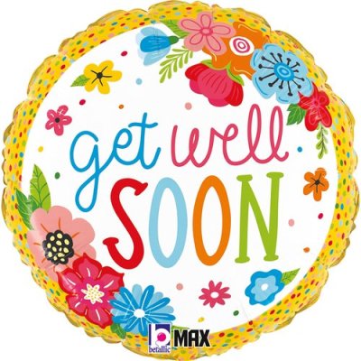 Květiny Get well soon 18"/46cm kruh fóliový balónek nafukovací