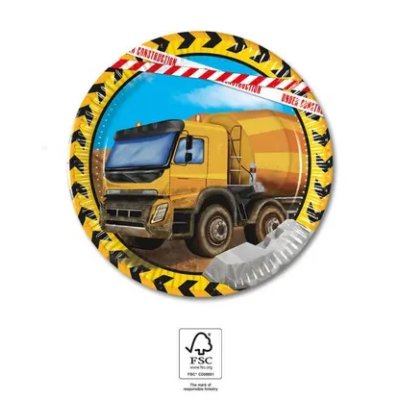 Talíře papírové EKO - Stavební stroje 20cm/8ks