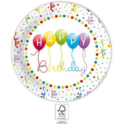 Talíře papírové EKO - Balónky Happy Birthday 23cm/8ks