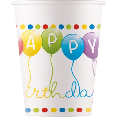 Kelímky papírové EKO - Happy Birthday serpentýny 200ml/8ks