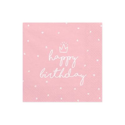 Ubrousky papírové růžové "Happy Birthday" 33x33cm, 20ks