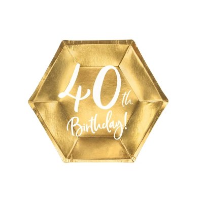 Talířky papírové zlaté "40th Birthday" 20cm, 6ks