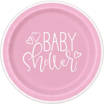 Talířek papírový - Baby Shower růžové 23cm/8ks