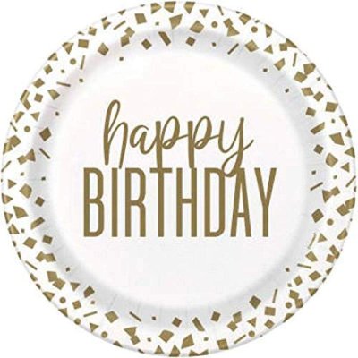 Talíře papírové EKO - Konfety zlaté HB 23cm/8ks