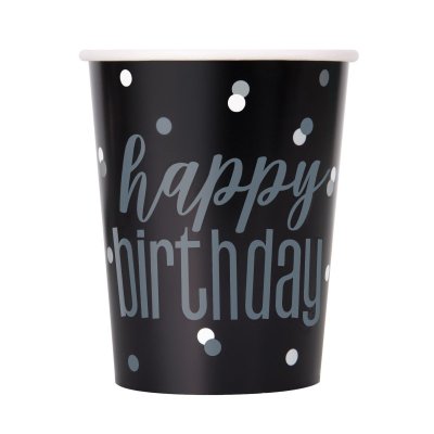 Kelímky papírové - Bithday Glitz černo-stříbrné, 8ks