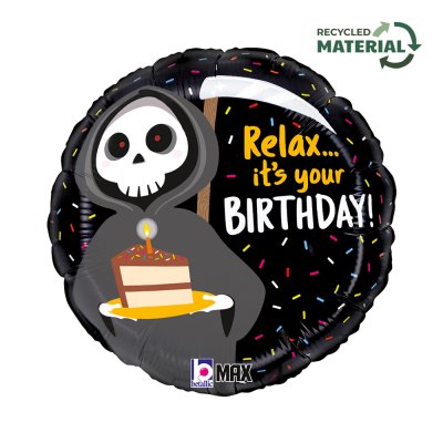 Grim narozeniny 18"/46cm kruh fóliový balónek nafukovací - 26372p-r18-grim-reaper-birthday-b2.jpg