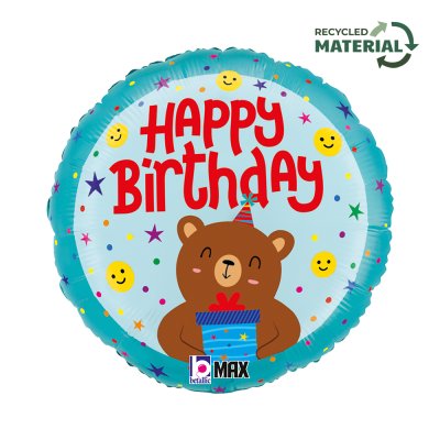 Medvídek HB 18"/46cm kruh fóliový balónek nafukovací - 26360p-r18-birthday-smiley-bear-2b.jpg