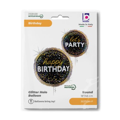 Černé HB s konfetami 18"/46cm kruh fóliový balónek nafukovací - 26370gh-p-b.jpg