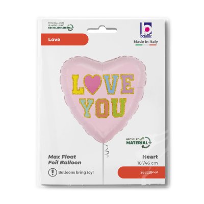 Love you růžové pastel srdce 18"/46cm fóliový balónek nafukovací - 26330p-p-b.jpg