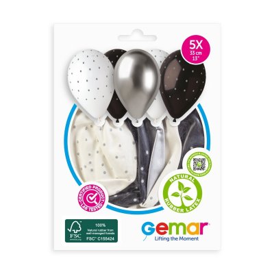 OB balónky GS120 Konfety černo-stříbrné s puntíky (5ks) - 100-fsc-certified-nrl-chic-dots.jpg