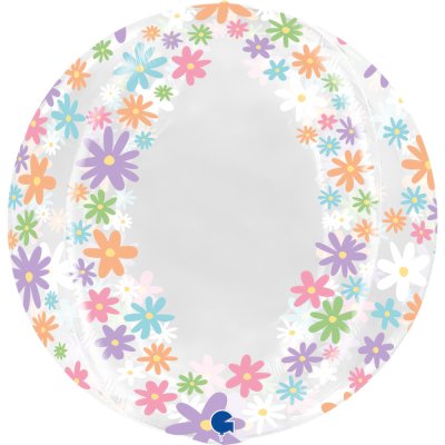 Koule 4D - Průhledná s květinami 19"/48cm fóliový balónek nafukovací