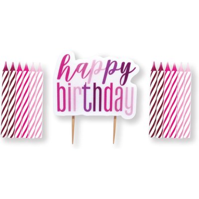 Set svíček - růžovo-bílý Happy Birthday! 13ks