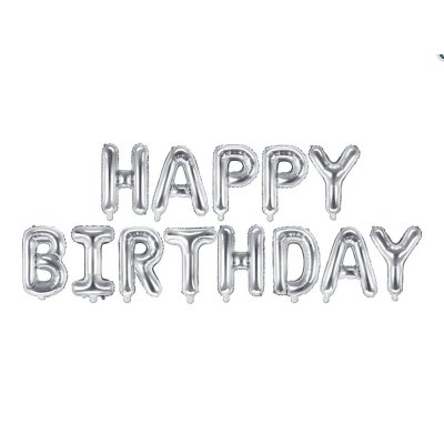 Set "Happy Birthday" stříbrný - fóliové balónky
