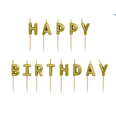Svíčky "HAPPY BIRTHDAY" zlaté