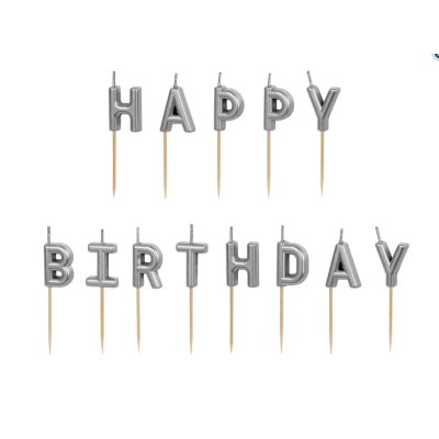 Svíčky "HAPPY BIRTHDAY" stříbrné