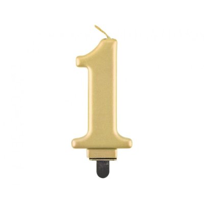 Svíčka dortová číslo 1 zlaté metalické, 8cm