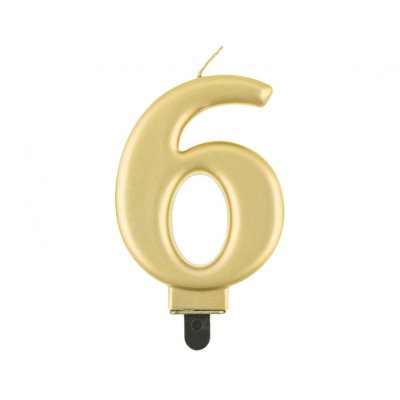 Svíčka dortová číslo 6 zlaté metalické, 8cm