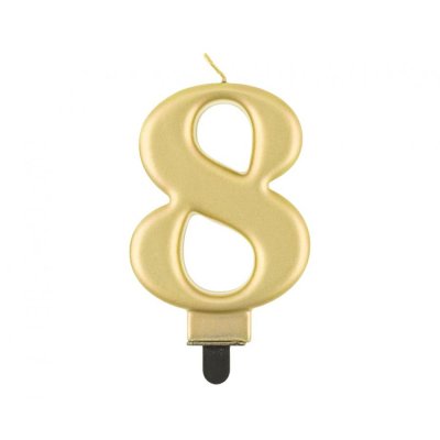 Svíčka dortová číslo 8 zlaté metalické, 8cm