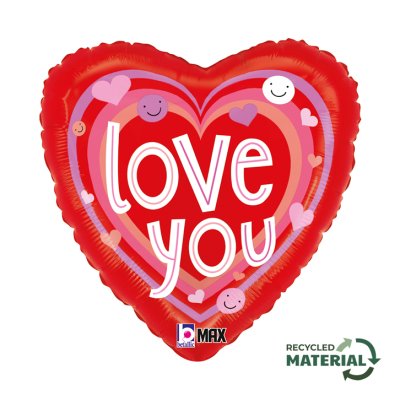 Srdce "love you" 18"/46cm kruh fóliový balónek nafukovací