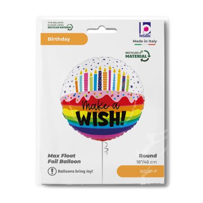 Kruh "Make a Wish!" s dortem 18"/46cm fóliový balónek - 26525p-p-b.jpg