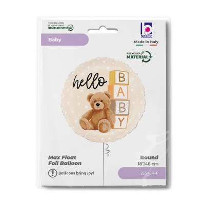 Kruh "Hello Baby" s medvídkem 18"/46cm fóliový balónek - 26548p-p-b.jpg