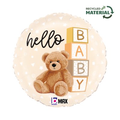 Medvídek Hello BABY kruh 18"/46cm fóliový balónek nafukovací