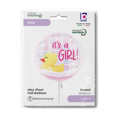 Kruh "It´s a Girl!" s kačenkou 18"/46cm fóliový balónek - 26545p-p-b.jpg