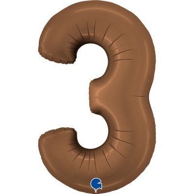 ČÍSLICE ČOKOLÁDOVÁ 3 saténová (102cm,40") fóliový balónek nafukovací