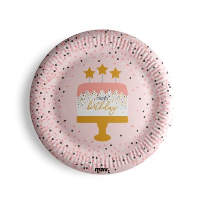 FSC Talířky papírové - HB konfety růžové 23cm, 8ks