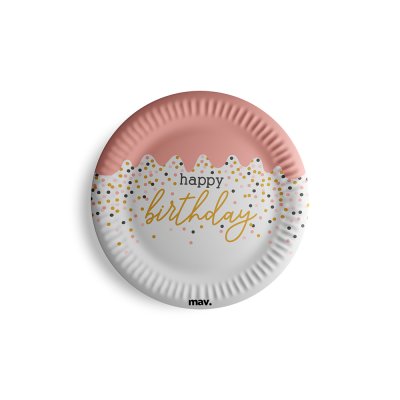 FSC Talířky papírové - HB konfety růžové 18cm, 8ks
