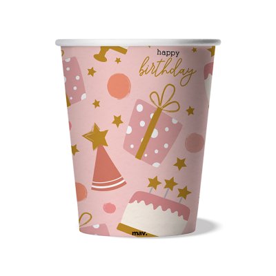 FSC Kelímky papírové - HB konfety růžové 250ml, 8ks