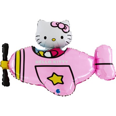 Hello Kitty letadlo růžové 30"/76cm fóliový balónek nafukovací