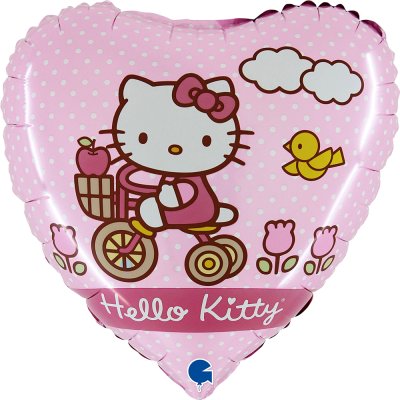 Hello Kitty na kole srdce 18"/46cm fóliový balónek nafukovací