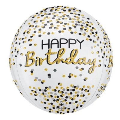 Koule - Konfety HB zlato-černo-stříbrné 41cm - fóliový balónek