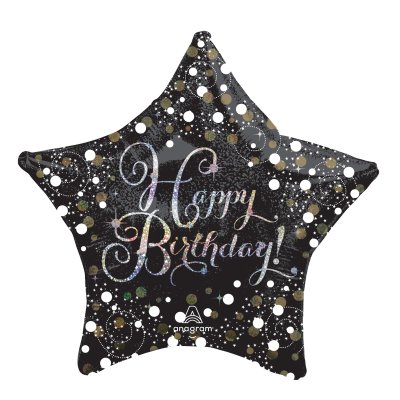 Hvězda Happy Birthday třpitivá 71cm - fóliový balónek