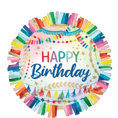 Kruh s třásněmi - Happy Birthday 60cm - fóliový balónek