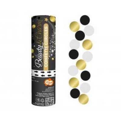 Konfety vystřelovací černo-zlato-bílé, 15cm