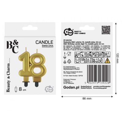 Svíčka dortová číslo 18 zlaté metalické, 8cm - 95278.jpg