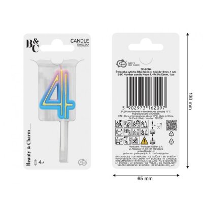 Svíčka dortová číslo 4 NEON barevná 4,4cm - 96464.jpg