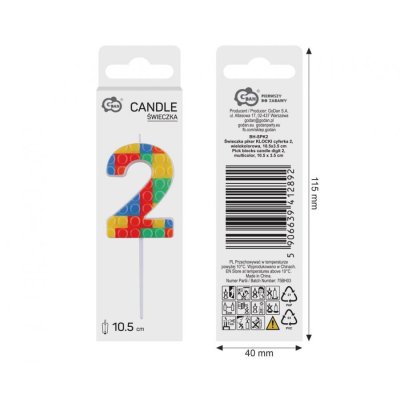 Svíčka dortová číslo 2 STAVEBNICE barevná 10,5cm - 97716.jpg