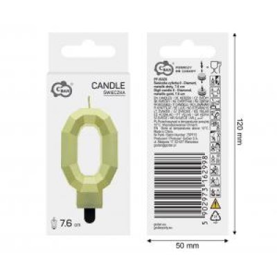 Svíčka dortová číslo 0 DIAMOND zlatá, 7,6cm - 98275.jpg