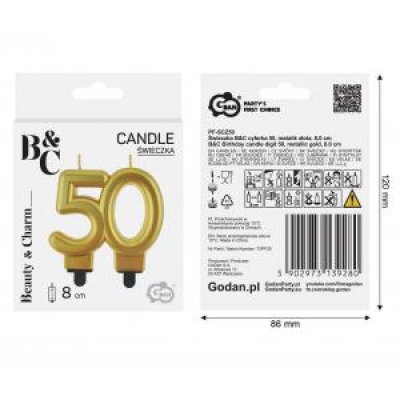 Svíčka dortová číslo 50 zlaté metalické, 9cm - 95281.jpg