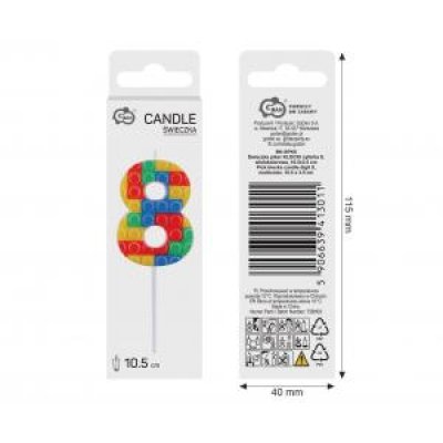 Svíčka dortová číslo 8 STAVEBNICE barevná 10,5cm - 97724.jpg
