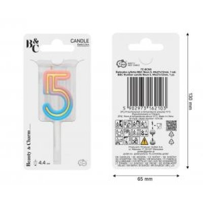 Svíčka dortová číslo 5 NEON barevná 4,4cm - 96465.jpg