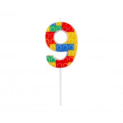 Svíčka dortová číslo 9 STAVEBNICE barevná 10,5cm