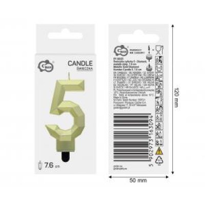 Svíčka dortová číslo 5 DIAMOND zlatá, 7,6cm - 98850.jpg